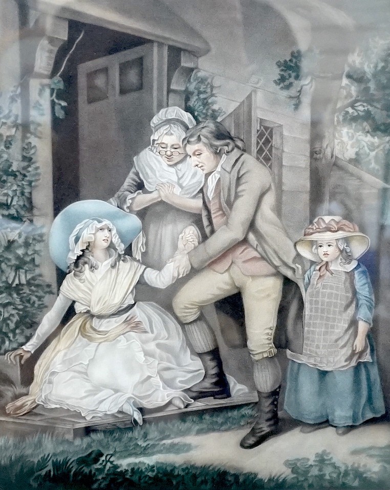 E. Leslie Haynes after Morland, colour mezzotint, 'The Fair Penitent', signed in pencil, 35 x 28cm